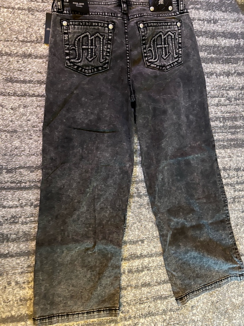 Miss Me Black Wash Boyfriend Jeans with Embroidered M Pockets